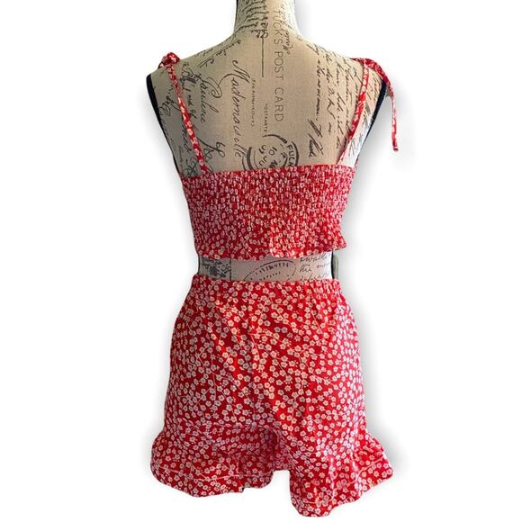 Red & White Cotton Blend Tank Shorts Set Small NEW - Picture 2 of 2